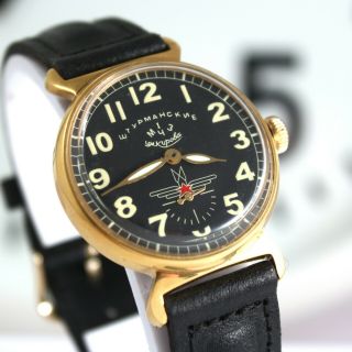 Pobeda Vintage Soviet Russian Military Watch Made In Ussr Aviation Leather Strap