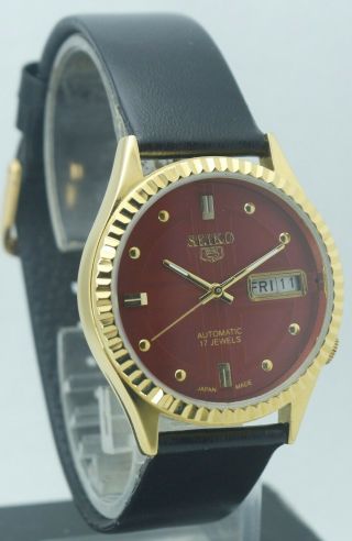 Vintage Seiko Red Dial Gp Case Automatic 17j Day/date 6309 Men 