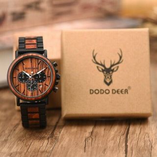 Dodo Deer Fashion Wood And Stainless Steel Casual Watches Luminous Hands Stop Wa