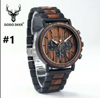 DODO DEER Fashion Wood and Stainless Steel Casual Watches Luminous Hands Stop Wa 3