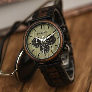 DODO DEER Fashion Wood and Stainless Steel Casual Watches Luminous Hands Stop Wa 7