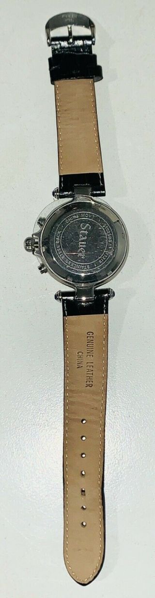 Rare 11316 Stauer Men ' s Watch Automatic Moon Phase Tachymeter Leather Band 6