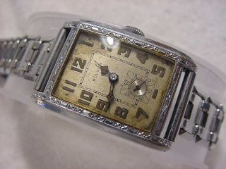 Vintage 14k Gold Fd Lg Antique 1920 Art Deco Bulova Hermetic Engraved Mens Watch
