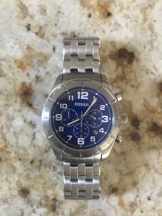 Fossil Men ' s Stainless Steel Blue Dial Chronograph Watch BQ1239 2
