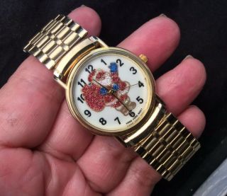 Vintage Watch Santa Claus Watch Gold Tone With Glitter Face & Stretch Band