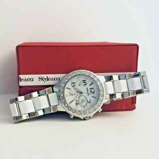 Style&co 35mm White & Silver Link Band Women’s Watch