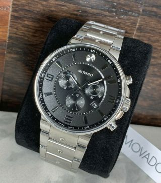 Movado SE Pilot Silver Tone Black Dial Chronograph Swiss Made Watch 0606759 Date 3