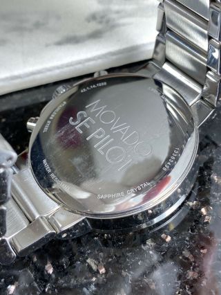 Movado SE Pilot Silver Tone Black Dial Chronograph Swiss Made Watch 0606759 Date 5