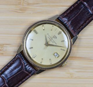 Vintage Girard Perregaux Gyromatic Automatic Gold Plated Date Mens Watch Leather