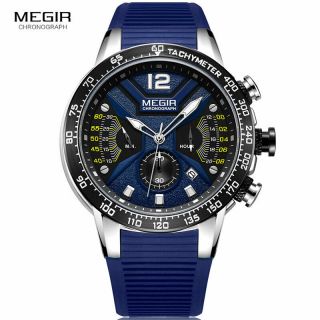 Megir Sport Chronograph Quartz Silicone Strap Wateproof Luminous Watches For Men