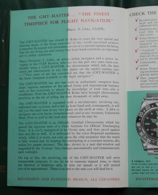 ROLEX MASTER GMT 1675 INSTRUCTION BOOKLET 1961.  BOOK.  FOLDER.  AIRLINE PILOT. 12