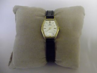 Lorus By Seiko Ladies Very Dainty Gold Plated Quartz Watch Black Leather Strap