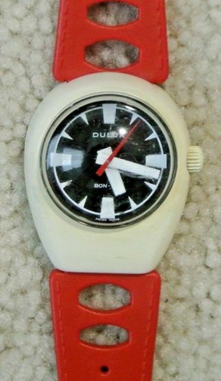 Rare Vintage Dulux Bon - Air Ladies Swiss 17J Bubble Plastic Watch - Runs 5