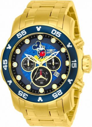 Invicta Disney Blue & Gold Chronograph Mickey Mouse Watch 23766 Limited Edition