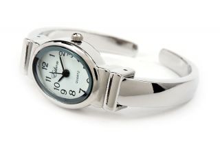 Silver Small Size Oval Face Metal Band Women ' s Bangle Cuff Watch 2