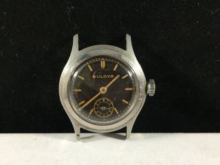 Rare Vintage Bulova Military Style 17 Jewel 10ae Black Dial St.  Steel Watch