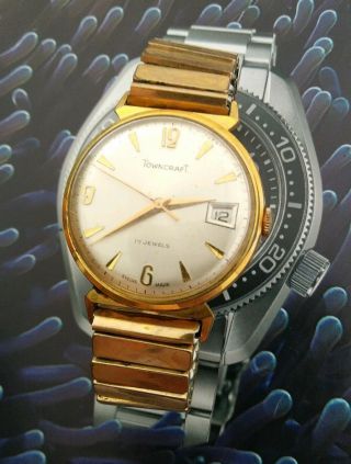 Mens Vintage Towncraft Swiss Made 17 Jewels Mechanical Wind Up Wrist Watch