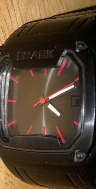 Shark Freestyle Mens 50m Black Steel Analog Quartz Watch Gunmetal W/red Euc Rare