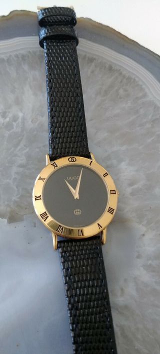 Gucci 3000m Gold Plated Watch Black Strap And Vintage