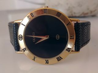GUCCI 3000M Gold Plated Watch Black Strap and Vintage 3