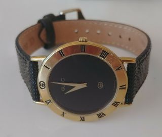 GUCCI 3000M Gold Plated Watch Black Strap and Vintage 4