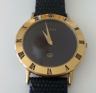 GUCCI 3000M Gold Plated Watch Black Strap and Vintage 7