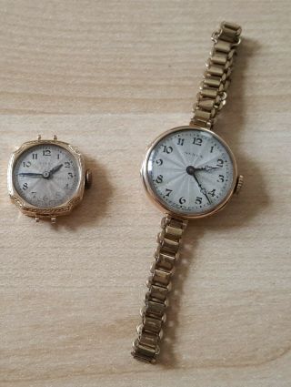 2 X Ladies Vintage.  375 9ct Gold Rolex Wrist Watches As Spares / Repairs