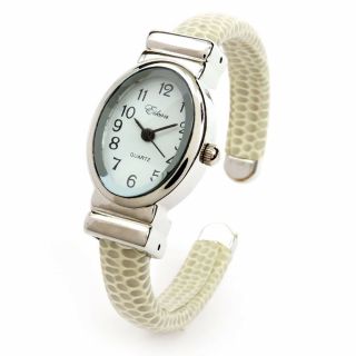 Beige Silver Small Size Oval Face Metal Band Women 