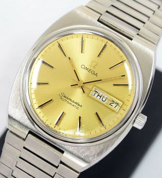 Vintage Omega Seamaster Auto Cal1020 Day&date Yellow Gold Dial Men 