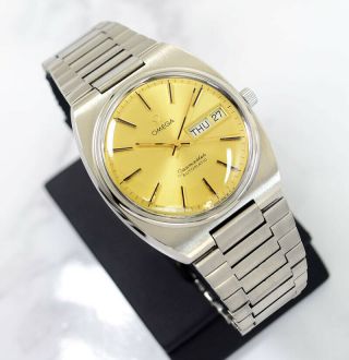 VINTAGE OMEGA SEAMASTER AUTO CAL1020 DAY&DATE YELLOW GOLD DIAL MEN ' S WATCH 4