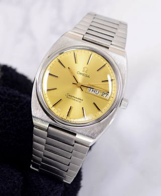 VINTAGE OMEGA SEAMASTER AUTO CAL1020 DAY&DATE YELLOW GOLD DIAL MEN ' S WATCH 5