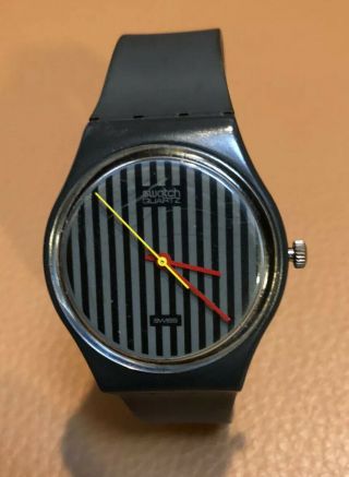 Vintage 80s Mens Swatch Watch Pinstripe Grey Charcoal Ga102