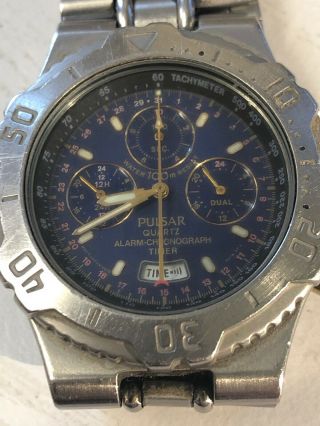 Pulsar N945 - 6a10 100m Quartz Alarm Chronograph Stainless Watch -