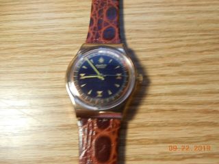 Vintage Ag 1991 Swatch Watch - Copper/black Tones,  Leather Band,