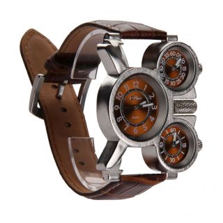 Oulm Men ' s Watch w/ Brown 3 - Movt Dial Brown 23mm Stainless Steel Band Business 2
