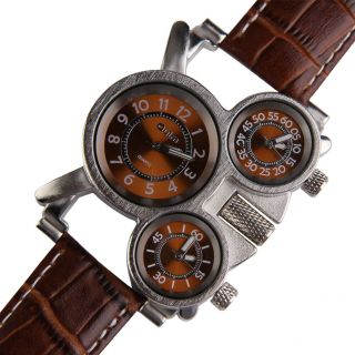 Oulm Men ' s Watch w/ Brown 3 - Movt Dial Brown 23mm Stainless Steel Band Business 5