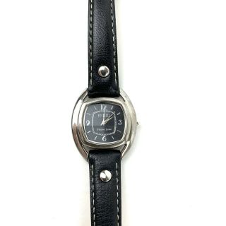 Ecclissi Sterling Silver Watch Square Black Face Thin Leather Black Band 2