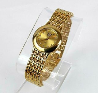 Vintage Elizabeth Taylor Womens Quartz Watch Gold Tone Crystal Accents With Case