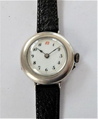 1917 Solid Silver Cased Cylinder Type Trench Wrist Watch In Order