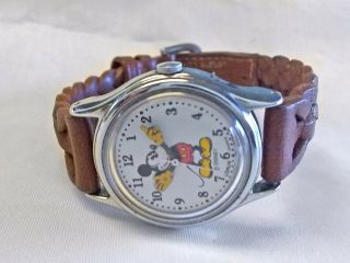 Vintage Lorus Mickey Mouse Disney Quartz Watch Braided Leather Band 25mm Womens