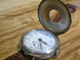 Antique Hm1926 Solid Silver Half Hunter Gents Wristwatch Screw Back 749