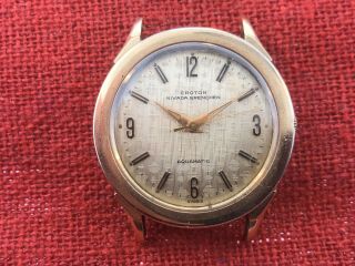 Vintage Gold Filled Croton Nivada Grenchen Aquamatic Wrist Watch With Fancy Dial