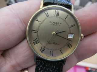 Rotary San Marco Gold Tone/plated Mans Quartz Watch With Black Strap 753 4002