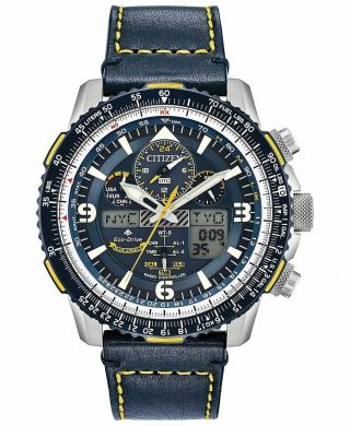 Citizen Promaster Skyhawk At Chrono Blue Dial Leather Band Mens Watch Jy8078 - 01l