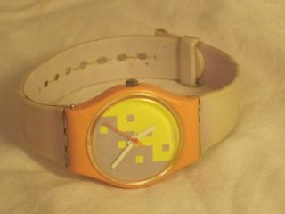 Vintage Swiss Swatch Watch Ladies Small Purple Yellow Pink S728