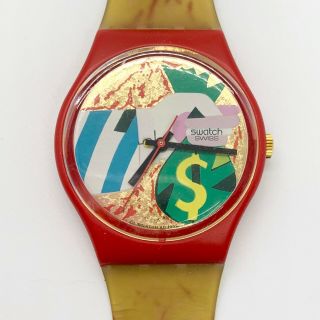 Swatch Watch Collage DorÉ Gr116 Money Bag Gold Foil Dollar Sign Vintage 1993