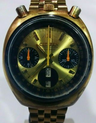 Citizen Bull Head Chronograph 8110 9010 Automatic Tachymeter Watch Day Date Rare