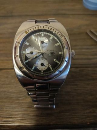 Mens Fossil Blue Watch Pre - Owned Bq9171 Vintage Stainless Steel Multi Dial