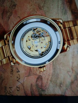 Luxury Mens Stainless Steel Gold Skeleton Automatic Mechanical Sport Wrist Watch