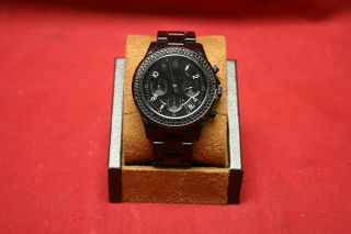 Michael Kors Black Tone Watch - Mk5376 Black Acrylic Band Chronograph Crystal